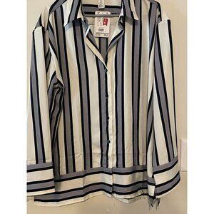 New NWT H&M Gray White Striped Button Front Long Sleeve Shirt Size XL
